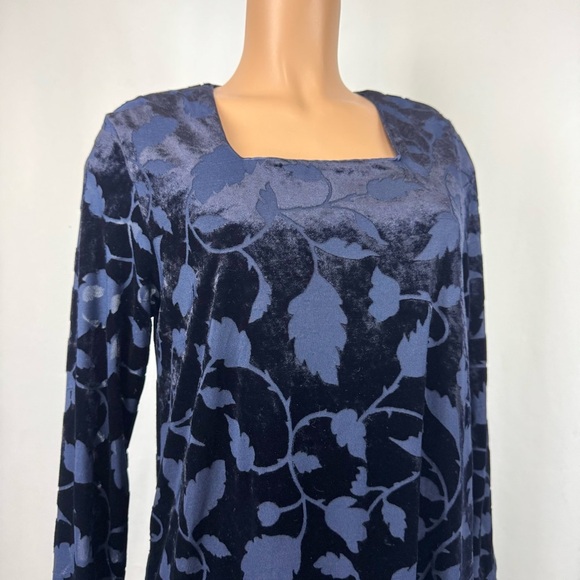 AMANDA SMITH Shift Dress 10 Navy Floral Burnout Velvet Square Neck Long Sleeve - Picture 2 of 11